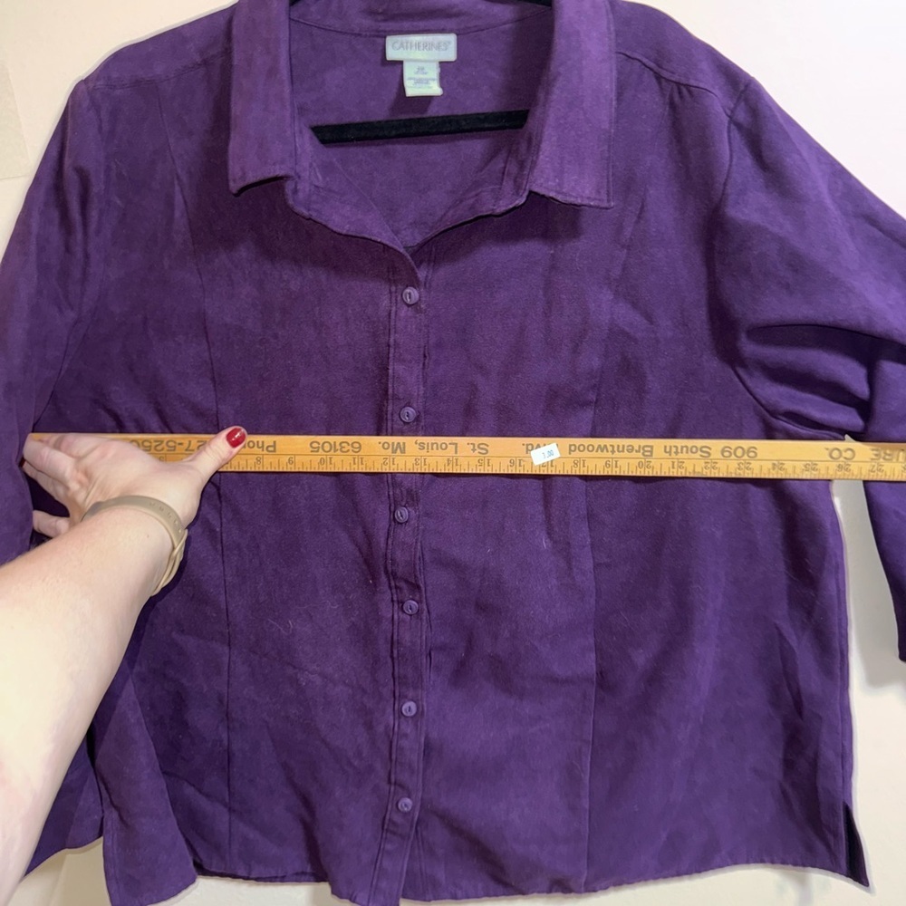 Catherines 2X Faux Suede Button Front Shirt Purple Long Sleeve Plus Size - Picture 6 of 7